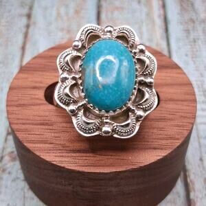 Native Southwestern Style Kingman Turquoise Ring Size 6 to 9 Sterling Silver